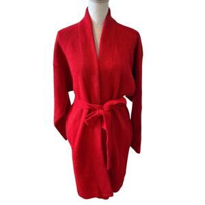Vintage Wool Blend Belted Long Cardigan Sweater Coatagin Tomato Red S